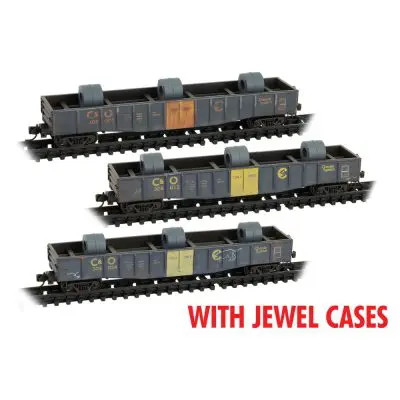 C&O Weathered 3-pack with Coil Load In Jewel Cases **N Scale - Micro-Trains Line